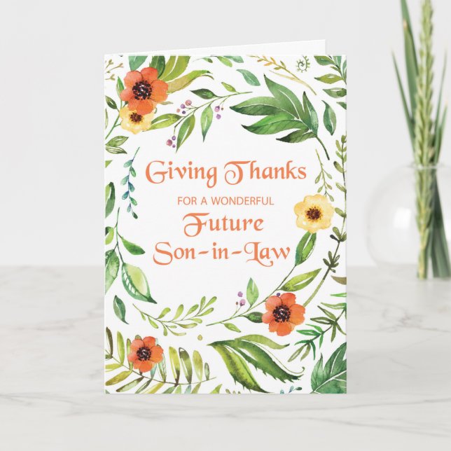 Future Son-in-Law Give Thanks Thanksgiving Wreath Card (Front)
