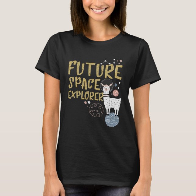 Future Space Explorer Llama Astronaut Fun Cute T-Shirt (Front)