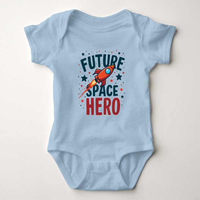 Future Space Hero Retro Rocket Ship Design Baby Bodysuit (Front)