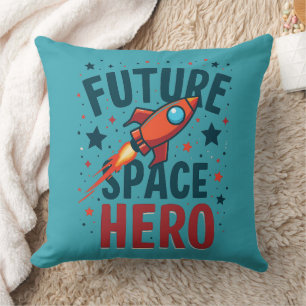Future Space Hero Retro Rocket Ship Design Cushion
