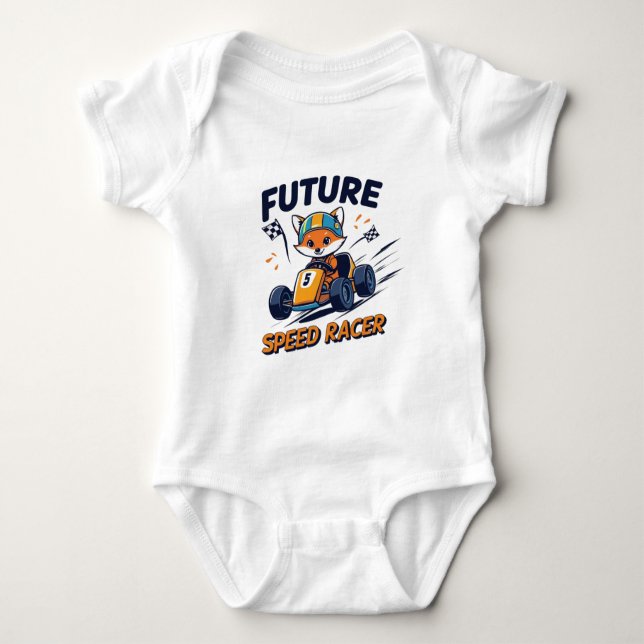 Future Speed Racer Cute Go-Kart & Baby Fox Racing Baby Bodysuit (Front)