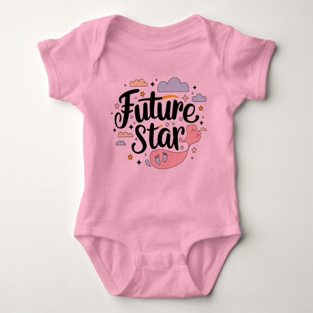 Future Star - Whimsical Baby Bump Design Baby Bodysuit (Front)
