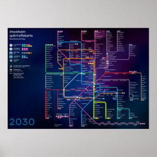 Future Stockholm Rail Network Map Poster