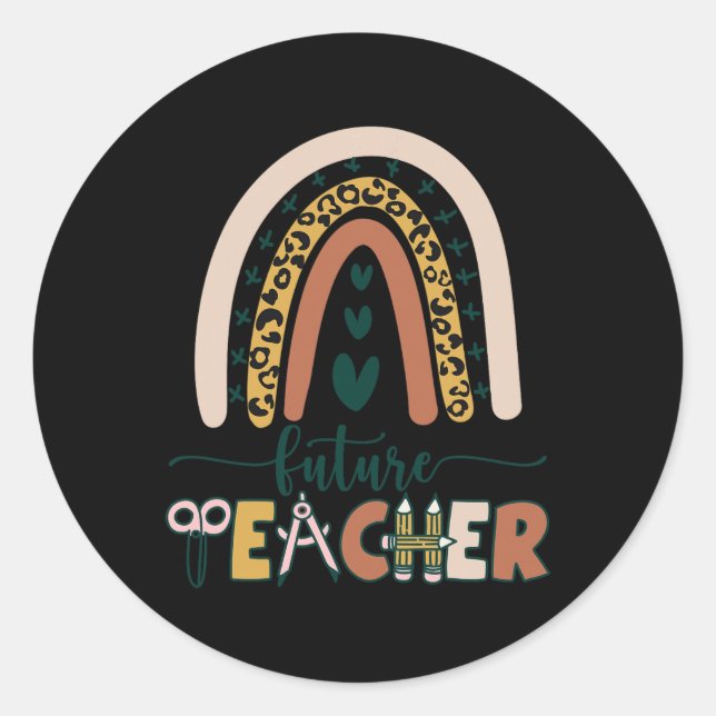 Future Teacher Boho Rainbow Leopard New Grad Stude Classic Round Sticker (Front)