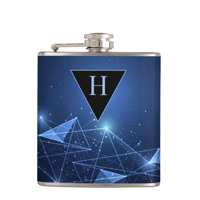 Future Tech Modern Monogrammed Hip Flask (Front)