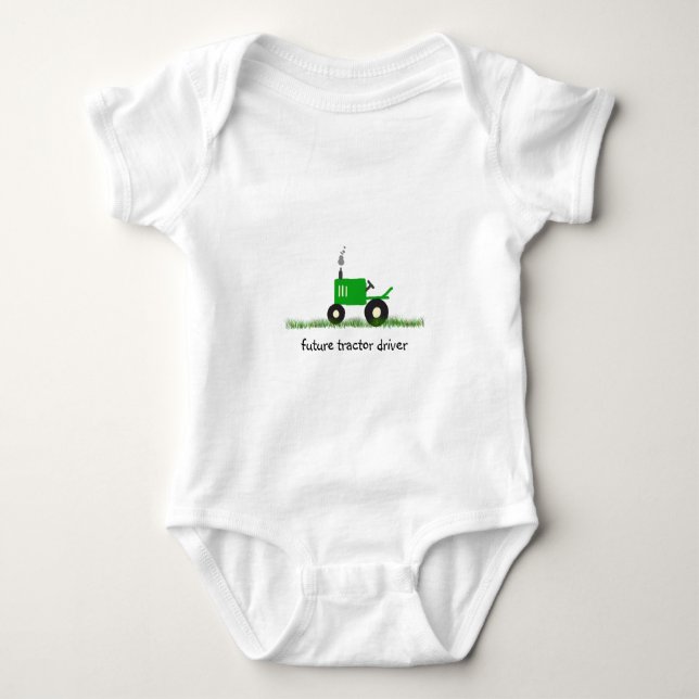 "Future Tractor Driver" Baby Green Tractor Bodysuit (Front)