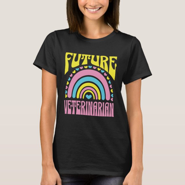 Future Veterinarian Bright Retro Rainbow Veterinar T-Shirt (Front)