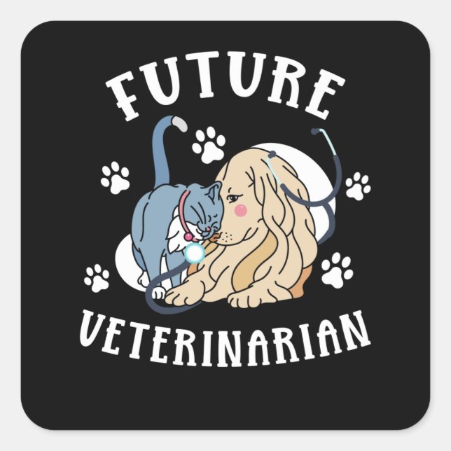 Future Veterinarian Girl Cute Cat Dog Lover Square Sticker (Front)