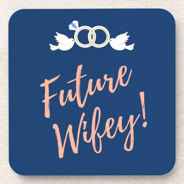 Future Wifey Love Birds in Deep Blue     Coaster (Front)