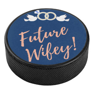 Future Wifey Love Birds in Deep Blue    Hockey Puck