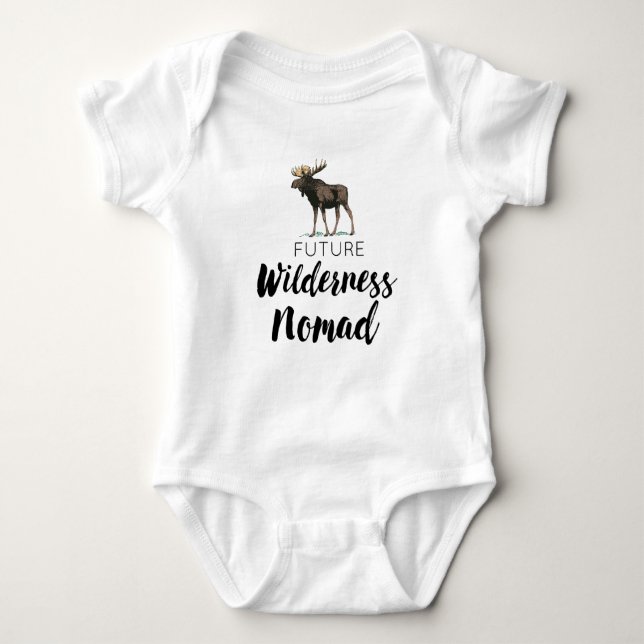 Future Wilderness Nomad With Moose Baby Bodysuit (Front)