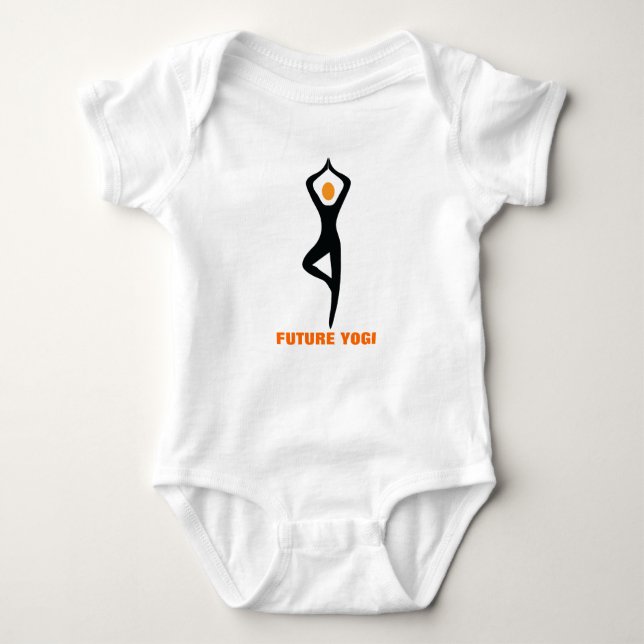 Future yogi, yoga tree pose black, orange custom baby bodysuit (Front)