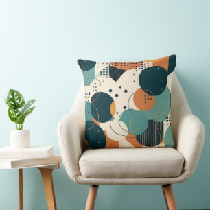 Futurist Abstract Navy Coral Teal Organic Forms Cushion