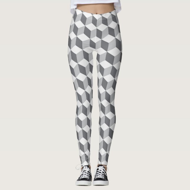 Futuristic 3D Effect Cubic Pattern Leggings (Front)