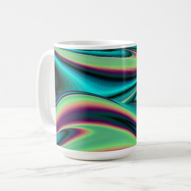 Futuristic Abstract 3D Metallic Rainbow Art Coffee Mug (Front Left)