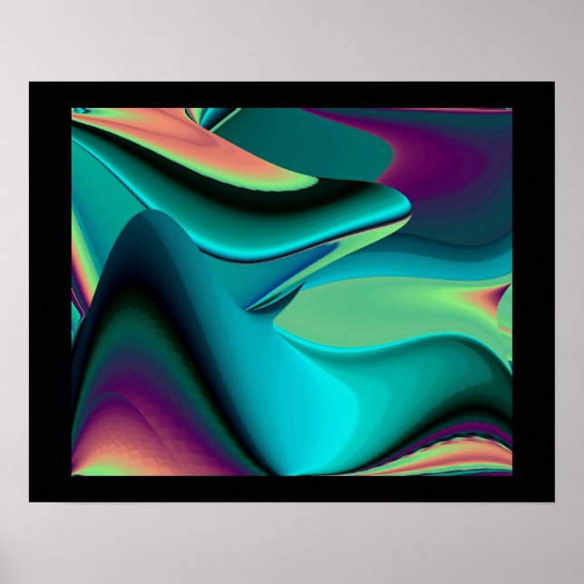 Futuristic Abstract 3D Metallic Rainbow Art Poster (Front)