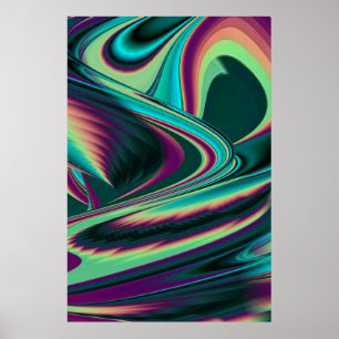 Futuristic Abstract 3D Metallic Rainbow Art Poster