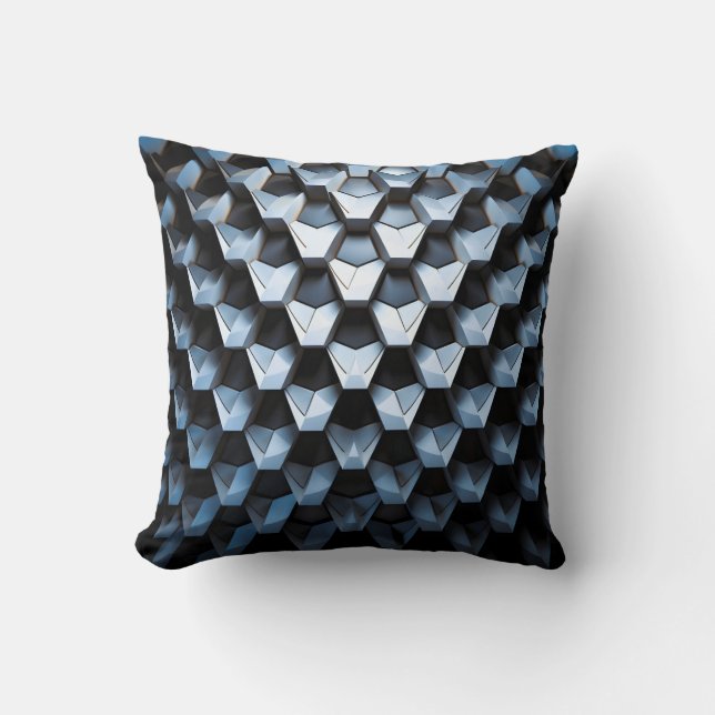 Futuristic Abstract Blue Geometric Metallic  Cushion (Front)