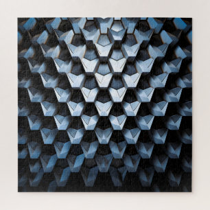 Futuristic Abstract Blue Geometric Metallic Jigsaw Puzzle