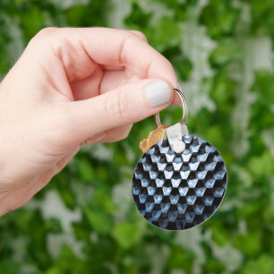 Futuristic Abstract Blue Geometric Metallic Key Ring