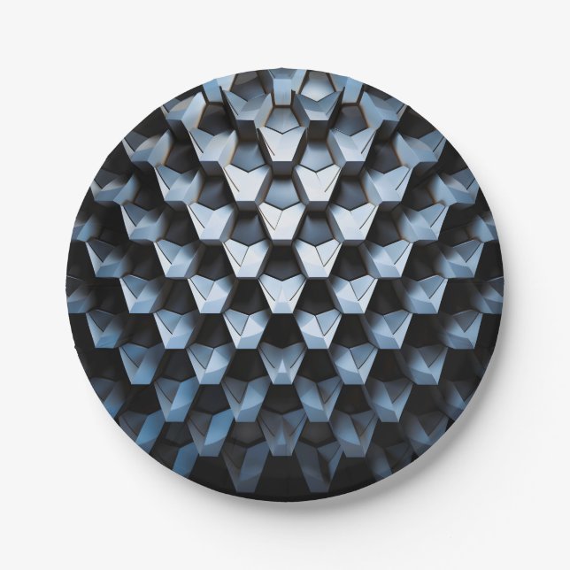 Futuristic Abstract Blue Geometric Metallic  Paper Plate (Front)