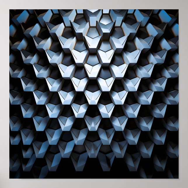 Futuristic Abstract Blue Geometric Metallic  Poster (Front)