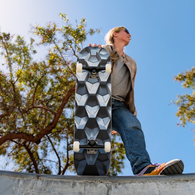 Futuristic Abstract Blue Geometric Metallic  Skateboard (Outdoor 1)