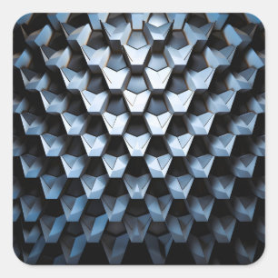 Futuristic Abstract Blue Geometric Metallic Square Sticker