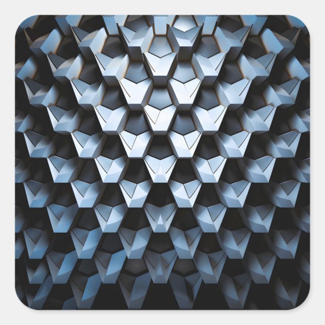 Futuristic Abstract Blue Geometric Metallic  Square Sticker (Front)