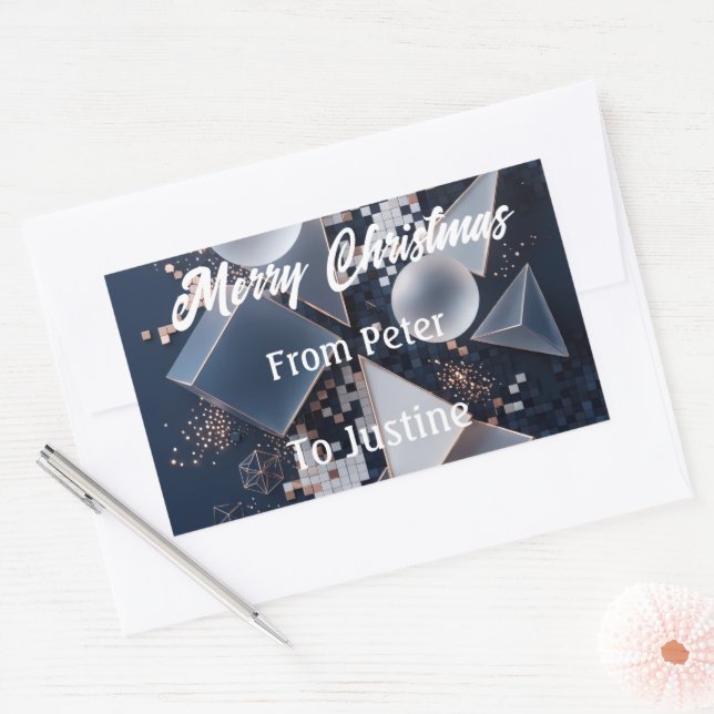 Futuristic Abstract Christmas Mosaic 3D Rectangular Sticker (Envelope)