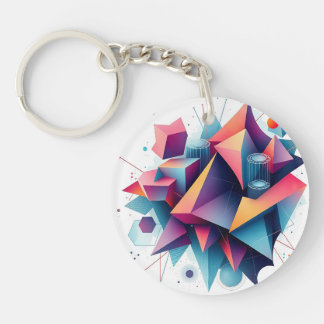 Futuristic Abstract Geometric Shapes with Neon Gra Key Ring