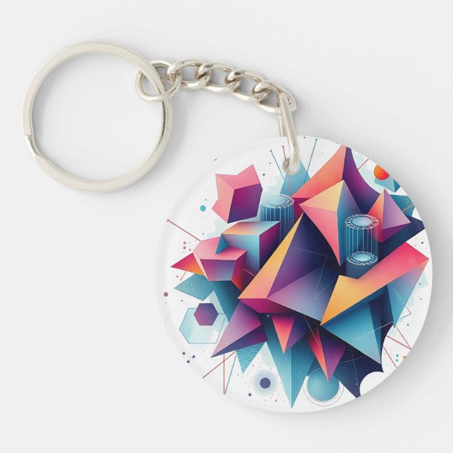 Futuristic Abstract Geometric Shapes with Neon Gra Key Ring (Front)