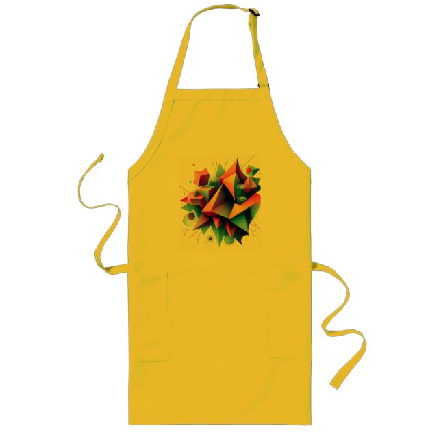 Futuristic Abstract Geometric Shapes with Neon Gra Long Apron (Front)