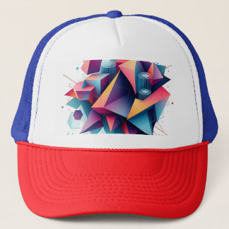 Futuristic Abstract Geometric Shapes with Neon Gra Trucker Hat