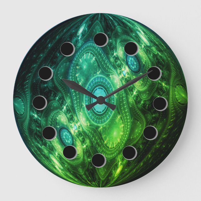 Futuristic Abstract Green Glow Wall Clock (Front)