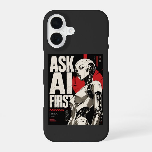 Futuristic AI Robot Humanoid Tech Design iPhone 16 Case (Back)
