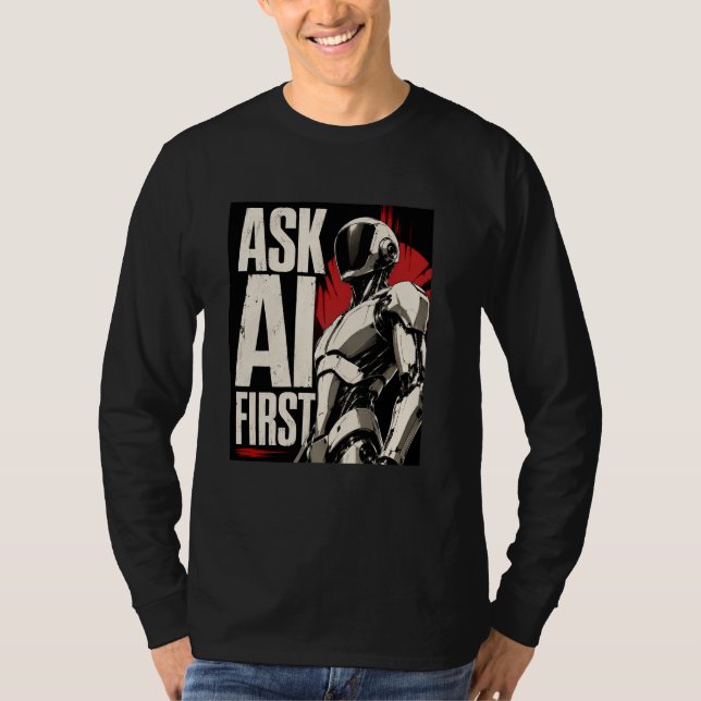 Futuristic AI Robot Humanoid Tech Design T-Shirt (Front)