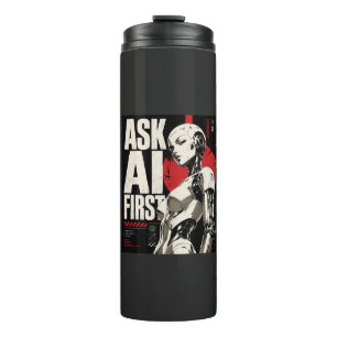Futuristic AI Robot Humanoid Tech Design Thermal Tumbler