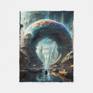 Futuristic Alien Planet Portal with Magic Gate Fleece Blanket