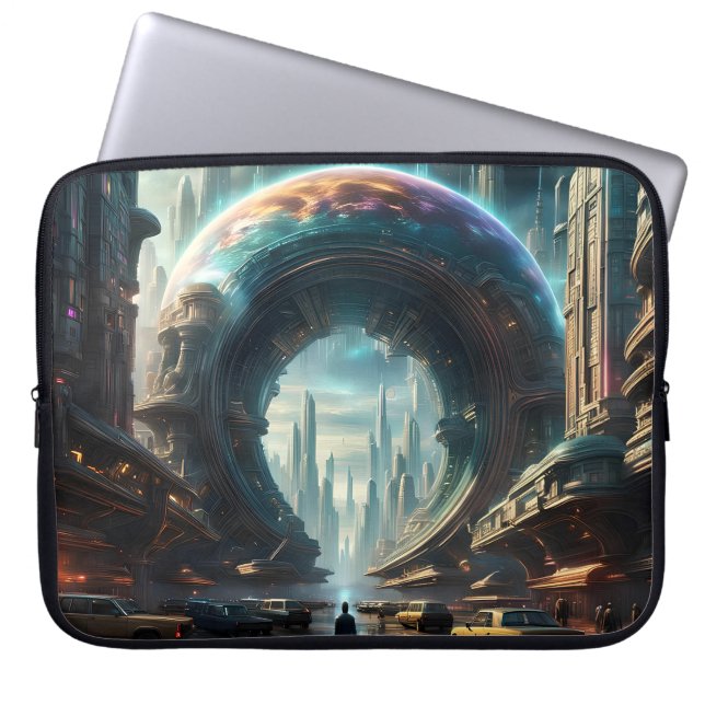 Futuristic Alien Planet Portal with Magic Gate Laptop Sleeve (Front)