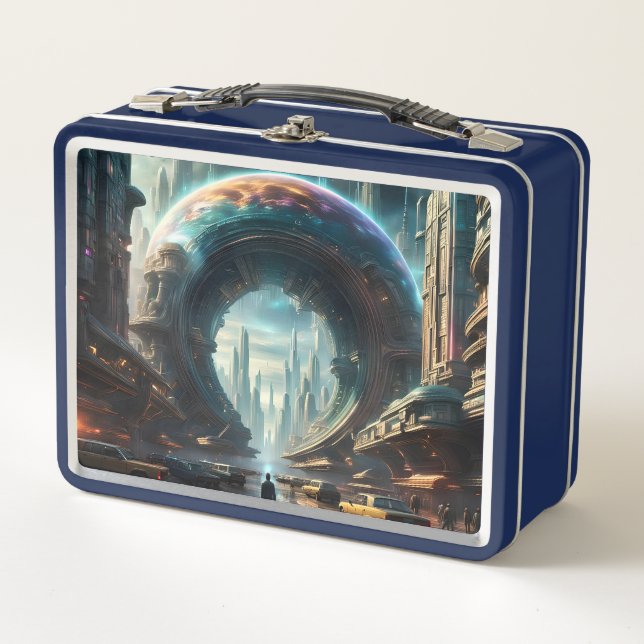 Futuristic Alien Planet Portal with Magic Gate Metal Lunch Box (Front)