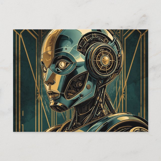 Futuristic Android Art Print Retro Art Deco Cyber Postcard (Front)