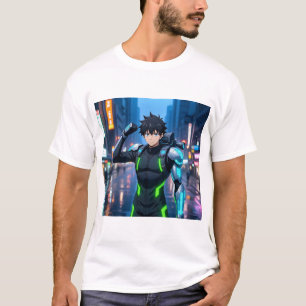 Futuristic Anime Cyborg Boy in Neon City – Sci-Fi  T-Shirt