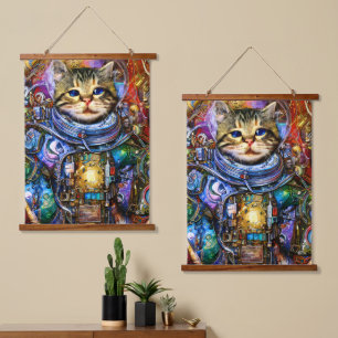 Futuristic Astronaut Cat Outer Space Hanging Tapestry