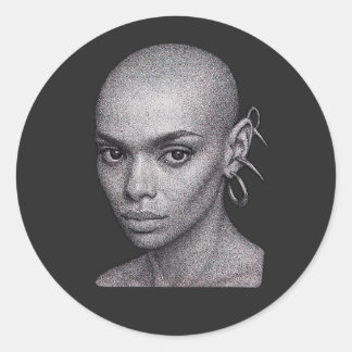 Futuristic Bald Woman Pointillism Portrait Classic Round Sticker