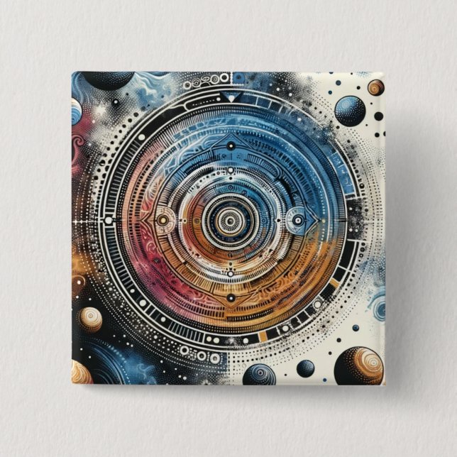 Futuristic Batik Cosmic Art – Space Design 15 Cm Square Badge (Front)