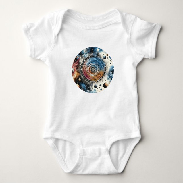 Futuristic Batik Cosmic Art – Space Design Baby Bodysuit (Front)