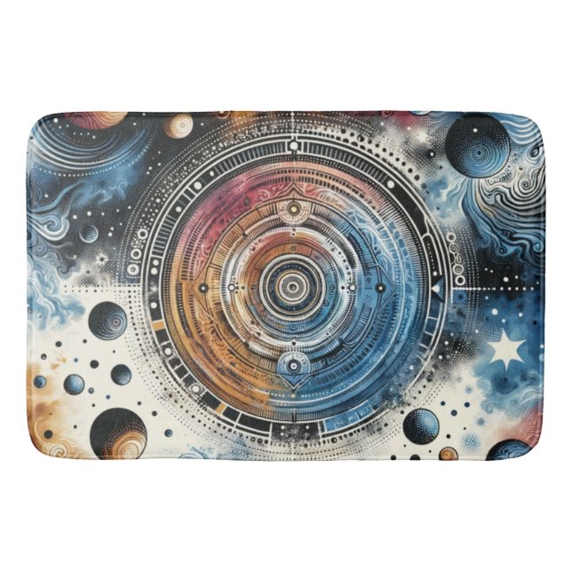 Futuristic Batik Cosmic Art – Space Design Bath Mat (Front)