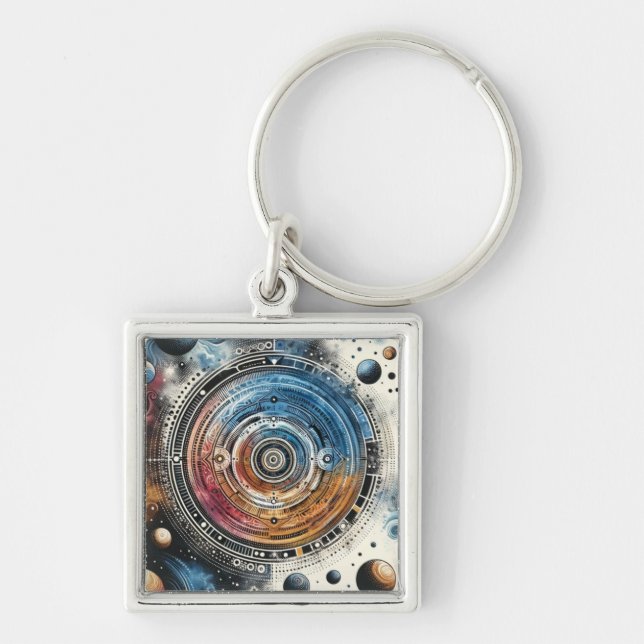 Futuristic Batik Cosmic Art – Space Design Key Ring (Front)