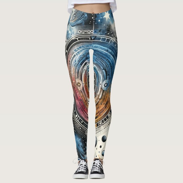 Futuristic Batik Cosmic Art – Space Design Leggings (Front)